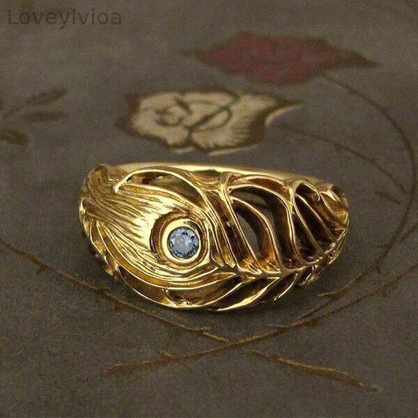 Peacock Feather Blue Diamond Gold Ring