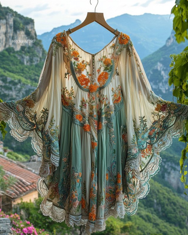 Summer Vacation Ruffle Lace Chiffon Kaftan Dress 9810