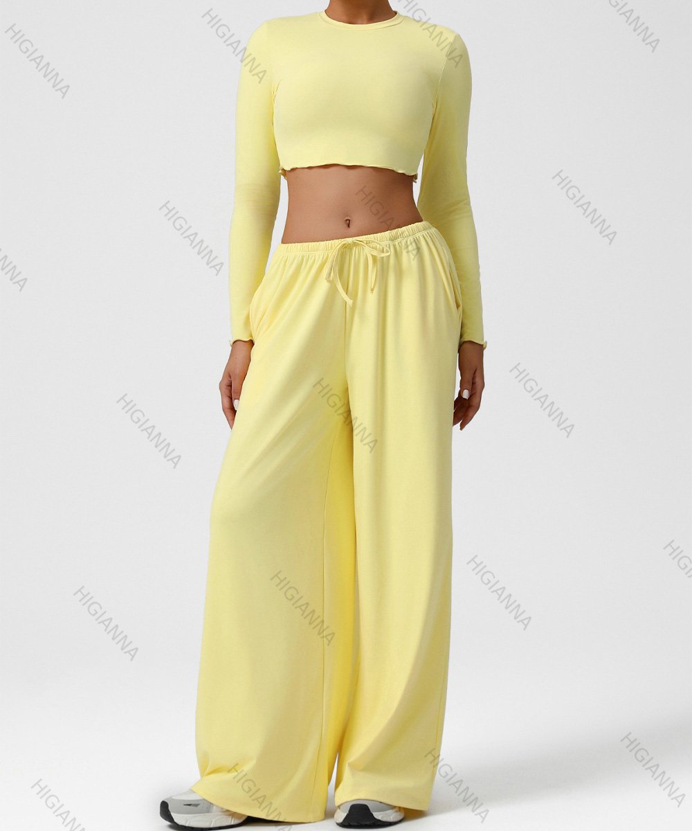 Long-Sleeve Cropped Top & Wide-Leg Pants Lounge Set - HIGIANNA&reg;