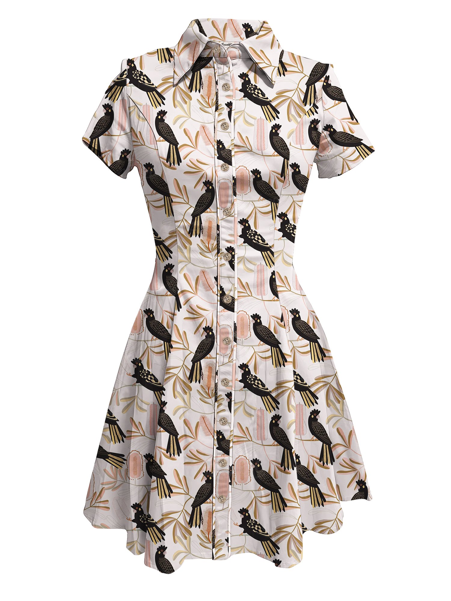 Elegant Pink Flower Blackbird- 100% Cotton Dress