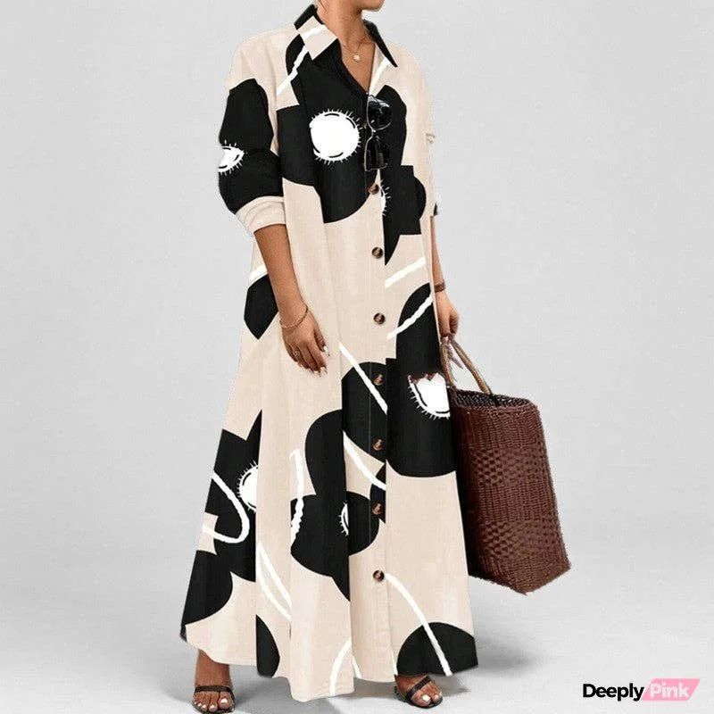 Loose Fit Long Sleeve Printed Shirt Dress