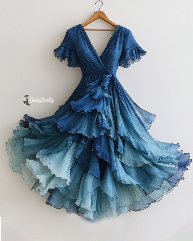 Summer vacation bohemian hand embroidered chiffon dress ab69