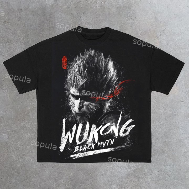 Sopula Men's Black Myth Wukong Graphic 100% Cotton Short Sleeve T-Shirt - Sopula｜Premium Graphic Tees & Graphic Clothing