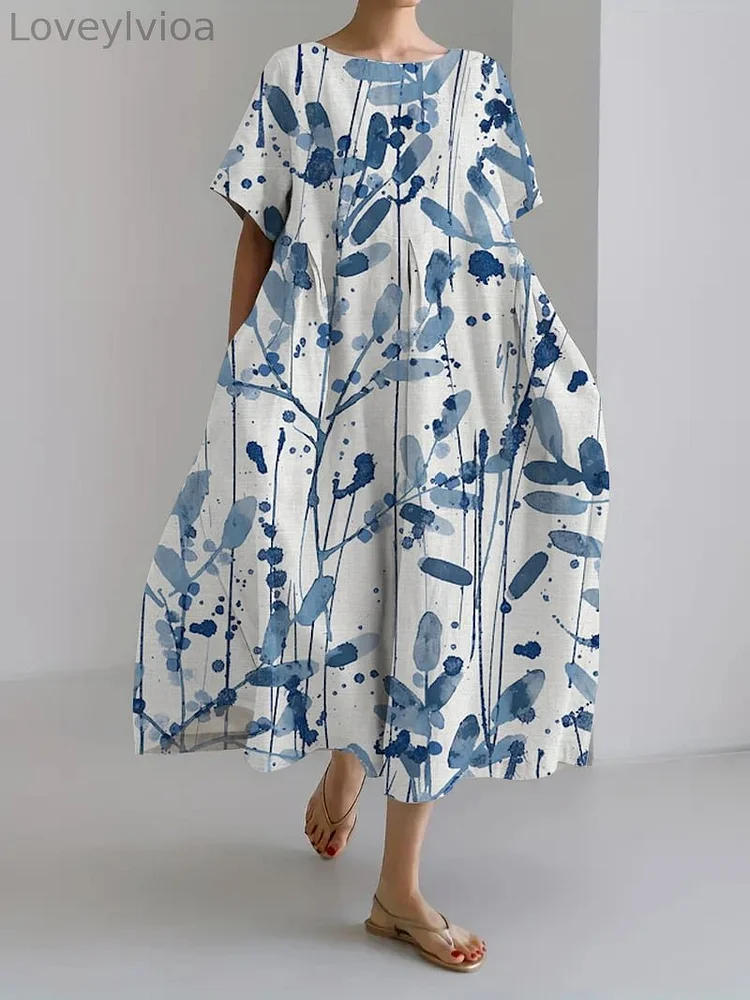 Women's Retro Botanical Floral Design Printed Casual Loose Dress