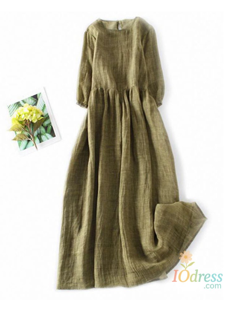 IO Dress Elegant Vintage Dresses Literature O-Neck Short Sleeve Casual Loose Maxi Party Dresses Cotton Blends Large Swing Sundress