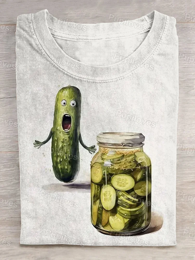 Pupiloves Pupiloves  Fun Pickle Watercolors Art Print Casual T-Shirt