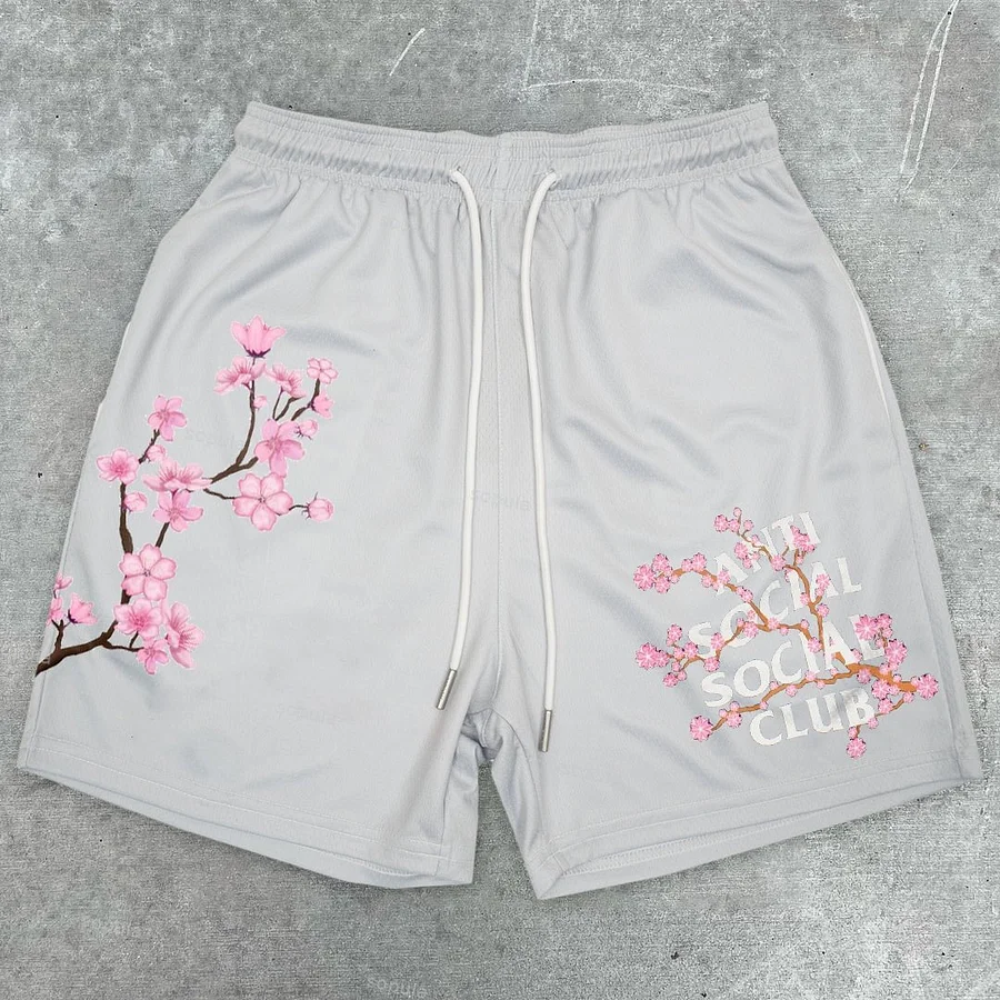 Sopula Vintage Floral Letter Graphics Mesh Shorts