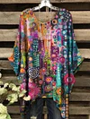 Women's Vintage Colorful Geometric Pattern Round Neck Top