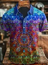 Vintage Art Abstract Colorful Floral Print Casual Polo Shirt