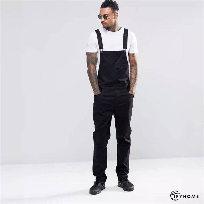 Men's Slim Fit Solid Color Denim Overalls | IFYHOME