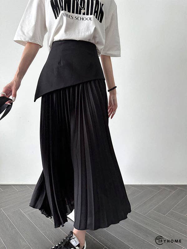 A-Line Loose Contrast Color Pleated Split-Joint Skirts Bottoms | IFYHOME