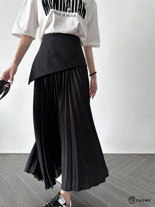 A-Line Loose Contrast Color Pleated Split-Joint Skirts Bottoms | IFYHOME