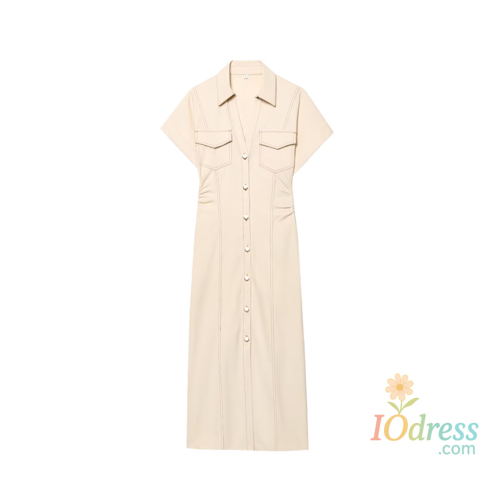 IO Dress ETJ 2025 summer new TRAF women's elegant fashion waist pleated V-neck short-sleeved temperament denim MIDI dress IO Dress