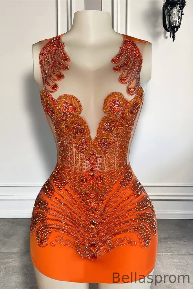Bellasprom Orange Scoop Sleeveless Short Prom Dress With Beadings Bellasprom