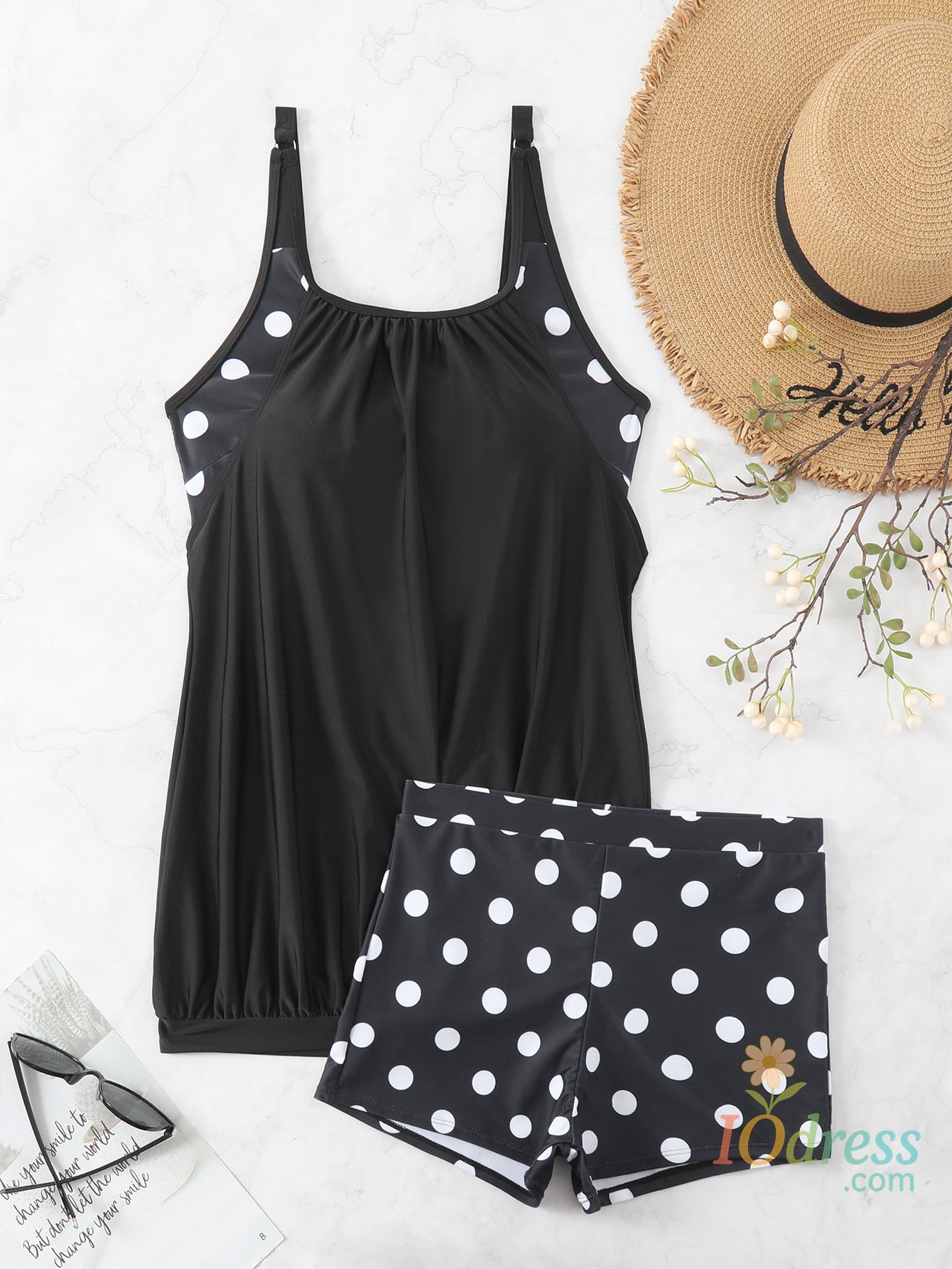 IO Dress Summer Women Casual Tankini Set Women's Modest Swim Vest Tops with Shorts Loose Fit Cover Up Beachwear Shorts Holiday Swimwear