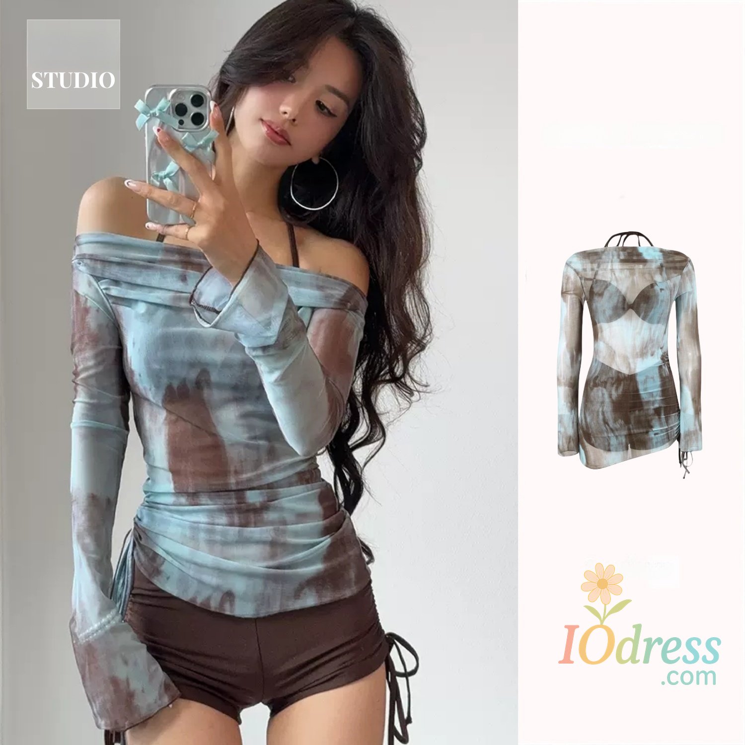 IO Dress Summer 2024 Tee-Piece Bikini Set Conservative Hot Springs Meat Conceal Slim Sexy Gathered Vaion High-End Feeling Women's...