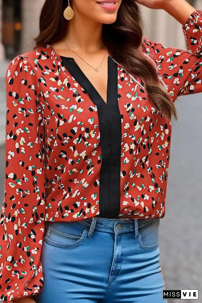 Red V Neck Printing Shirt BFZY799
