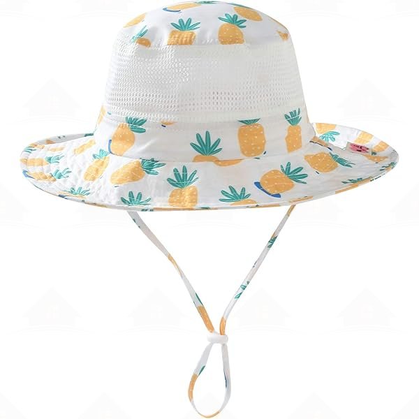 Home Prefer UPF50+ Wide Brim Sun Hat Boys Girls Sun Protection Hat Zoo Beach Swim Safari Bucket Hat for Baby Toddler Kid Pineapple