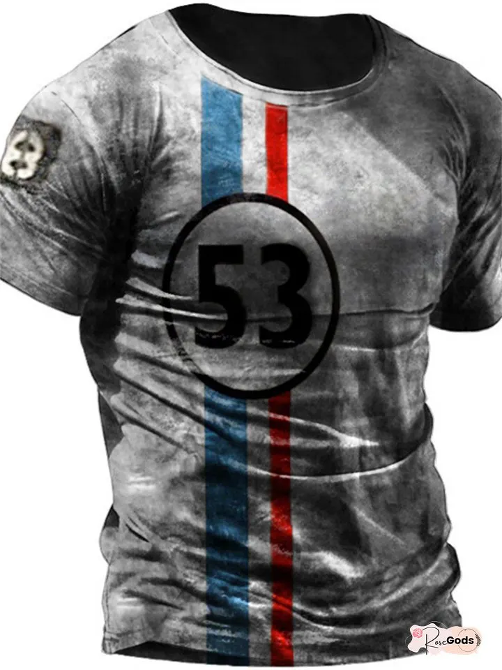 Mensshirtteegraphicstripedcrewneckblue