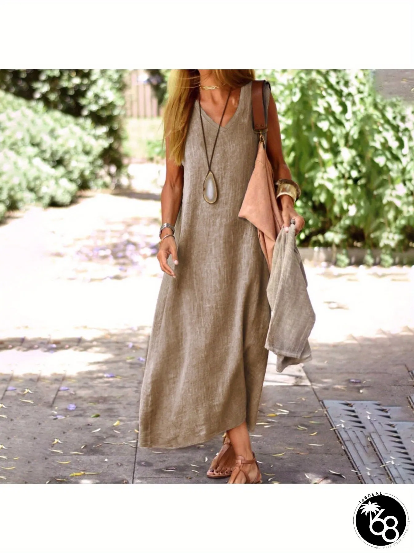 Plus Size, Women's Dress Linen Dress Sleeveless Linen Dress Vest Extra Long Dress Summer Dress Casual Dress | 168DEAL