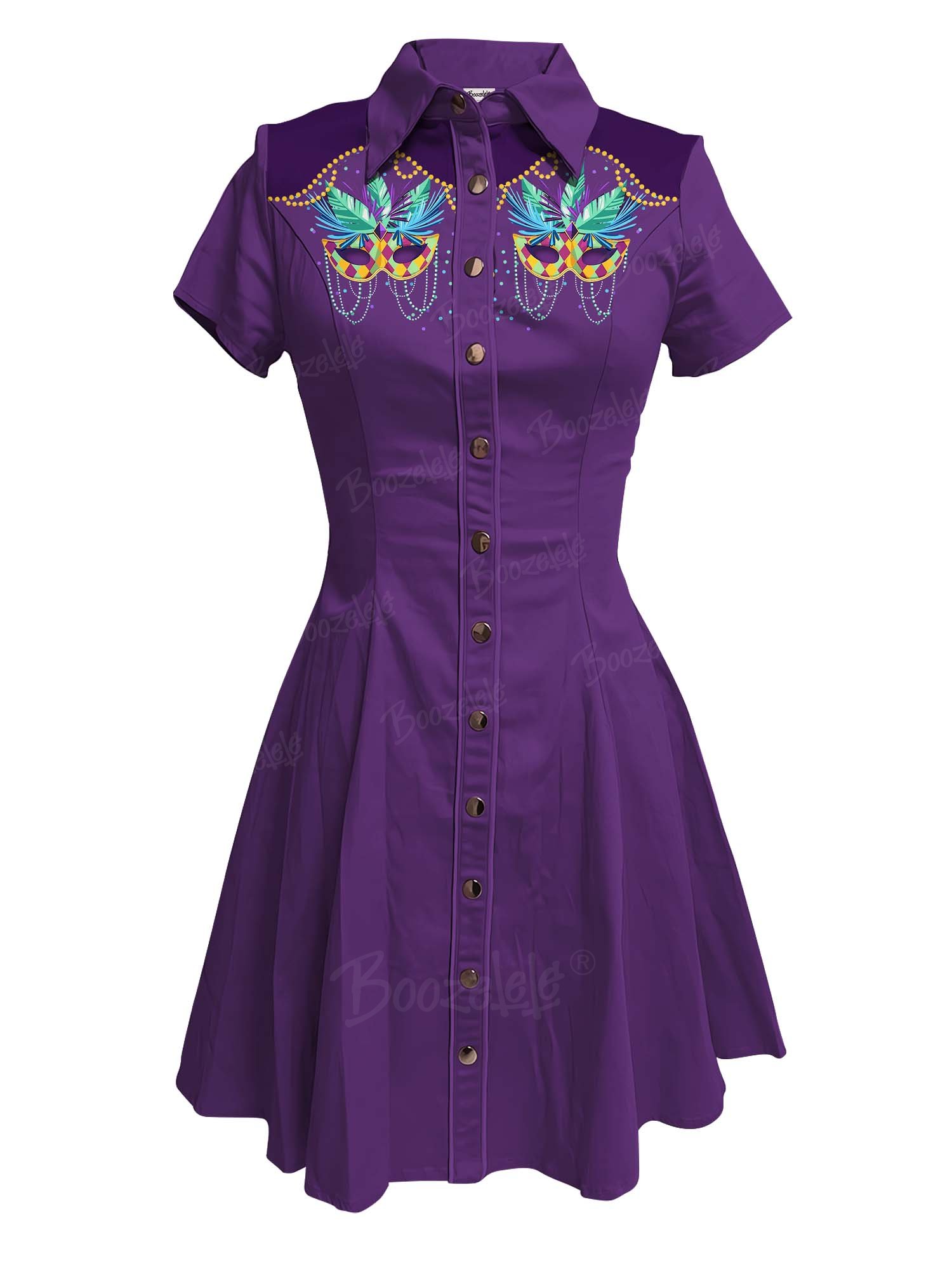 Mardi Gras Feather Mask - 100% Cotton Dress