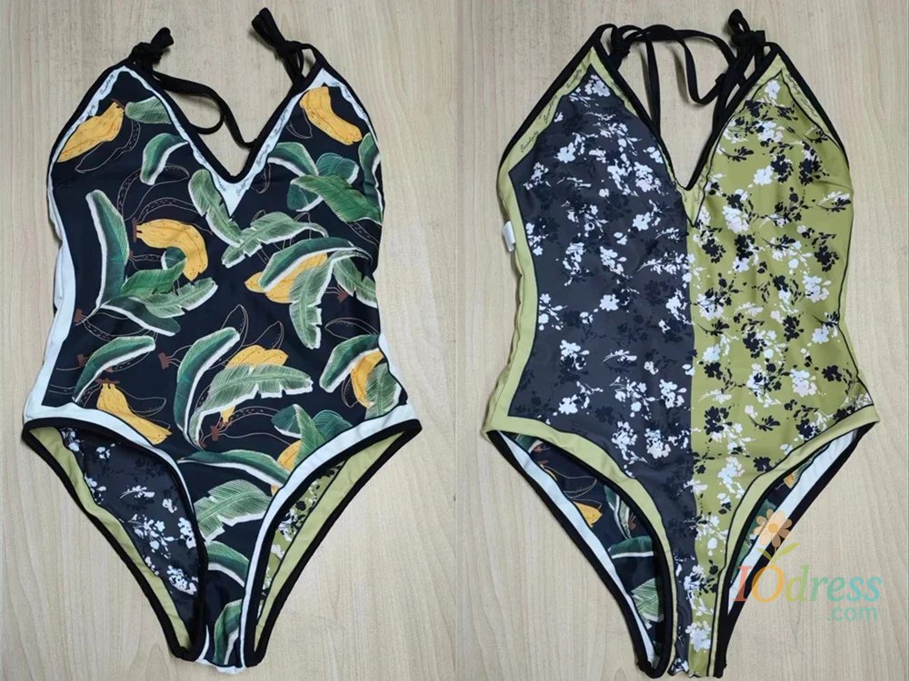 IO Dress New Vintage Printed Double-sided Wear Swimming Bathing Suit Women Bandage Sexy One Piece Swimsuit Beachwear Swimwear Woman