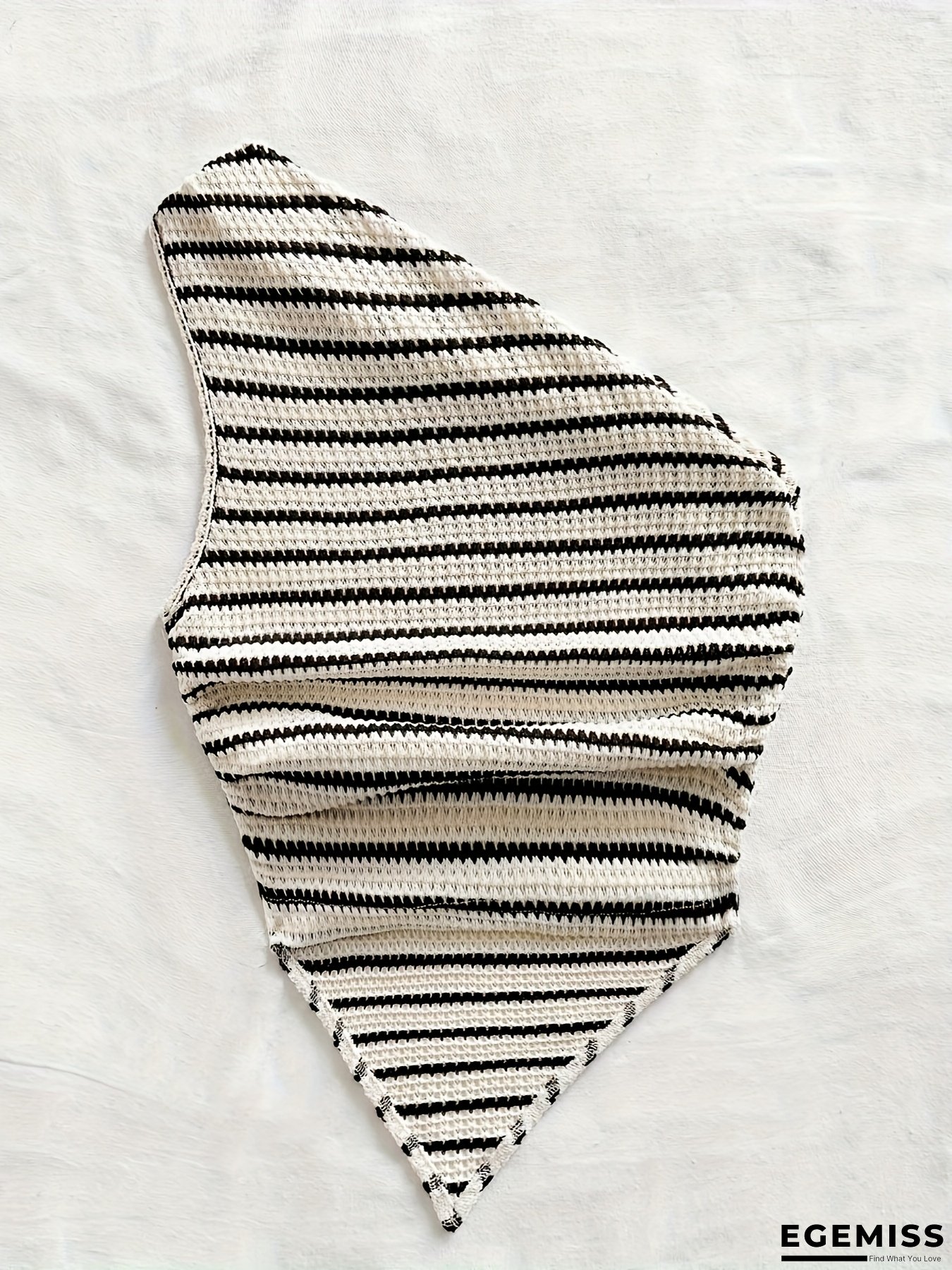 Women's One-Shoulder Striped Tank Top - Black & White Vertical Stripes, Sleeveless Ribbed Design, Casual Summer Top For Women, Ladies Tank Tops | EGEMISS
