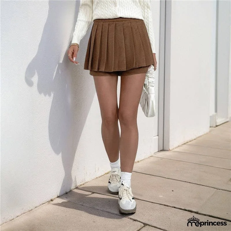 Chic Solid Color Pleated Mini Skirt