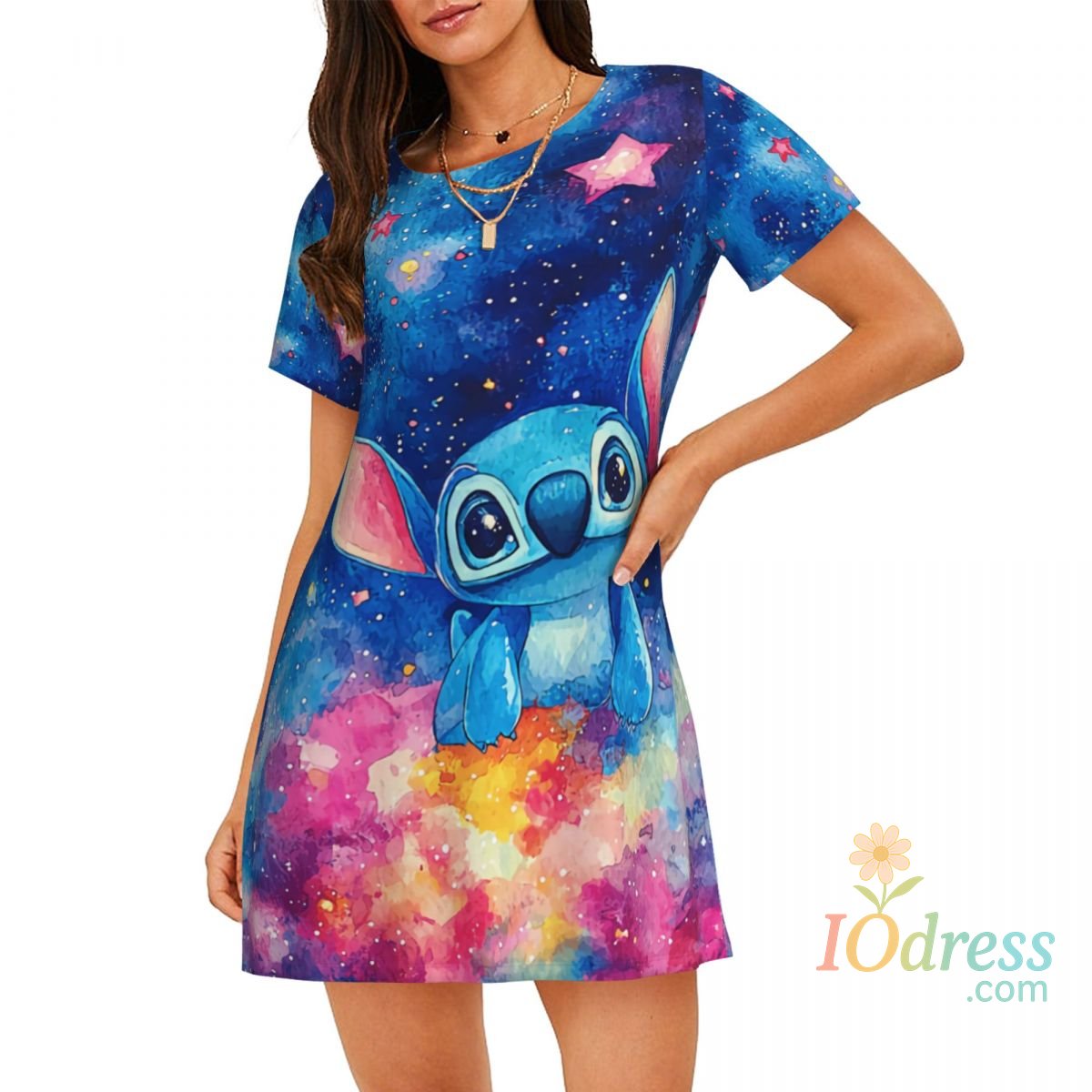 IO Dress Custom Cute Stitchs And Angel In Love Anime Womens Short Sleeve Sleepshirt Nightgown For Shopping Travels Sleepdress