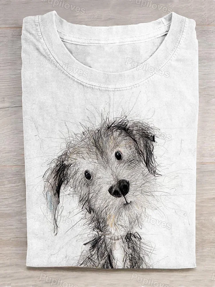 Pupiloves Pupiloves  Lovely Dog Portrait Art Print Casual T-shirt
