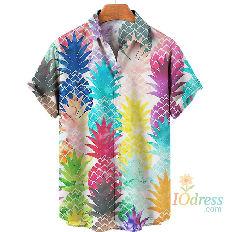 IO Menswear Tropical Palm 3d Print Hawaiian Shirt For Men Summer Beach Street Short Sleeves Tops Harajuku Holiday Lapel Button Loose Blouse