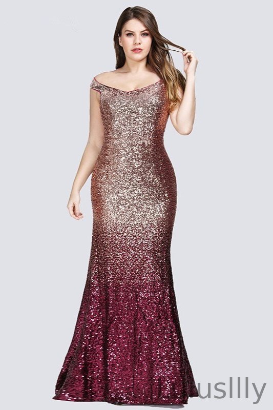 New Arrival Plus Size Prom Dress Sequins Mermaid Long Evening Gowns - lulusllly