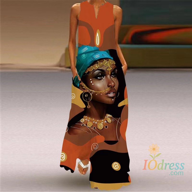 IO Dress African Women Dress Women Fashion V-neck Long Dress Party Evening Casual Women Dresses Elegant Boho Maxi Vestido Beach Robe