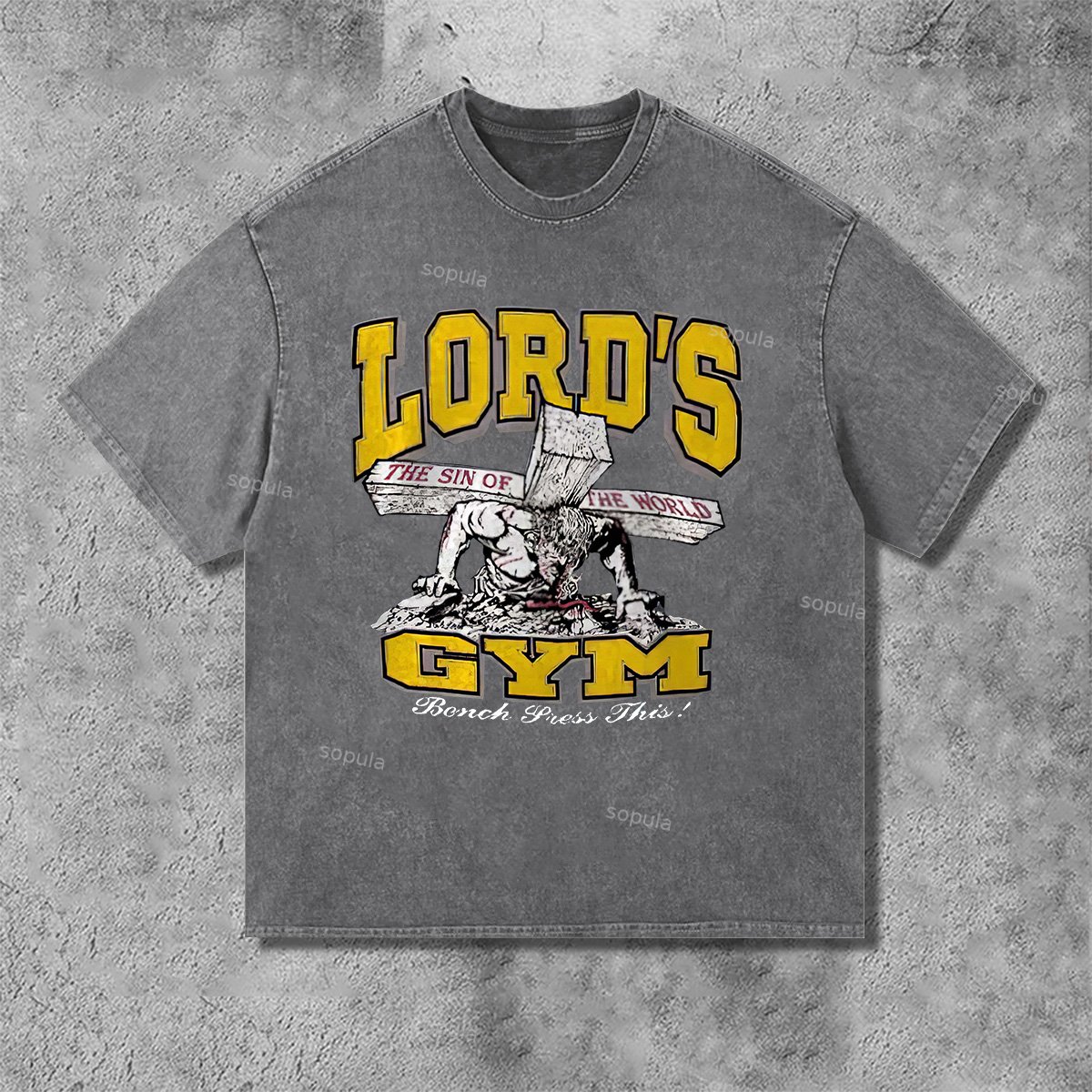 Retro Lord S Gym Print Acid Washed Street T-Shirt