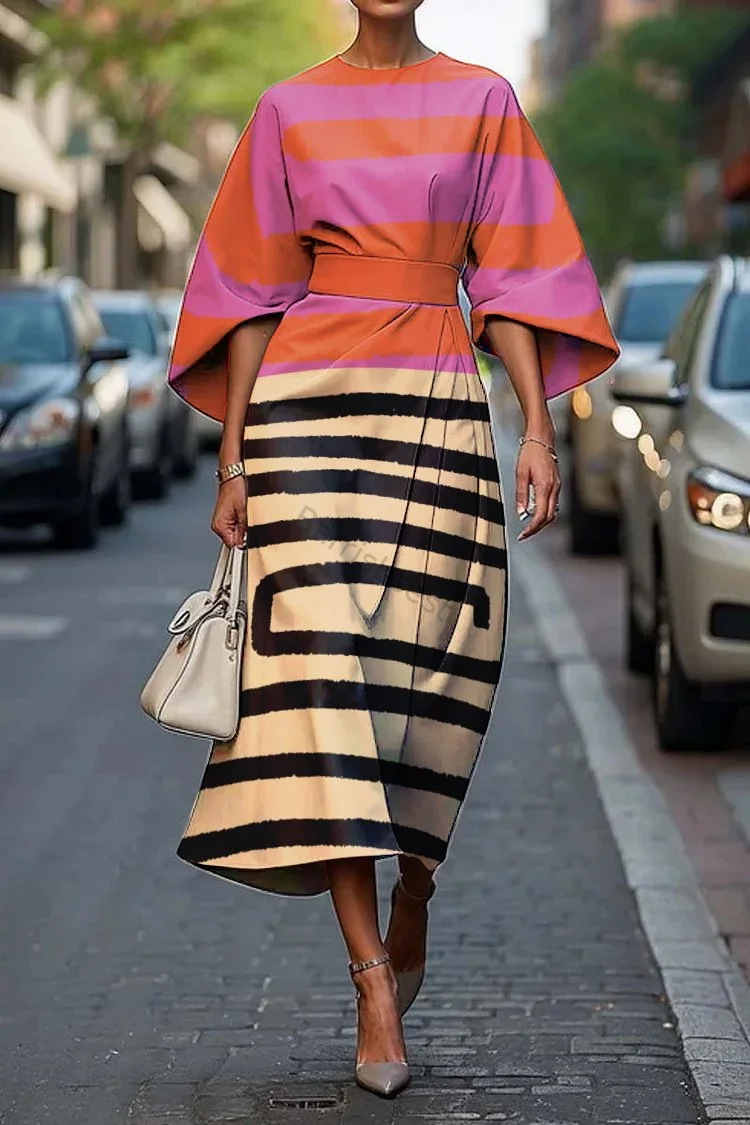 Women's Elegant Abstract Art Print Midi Dress