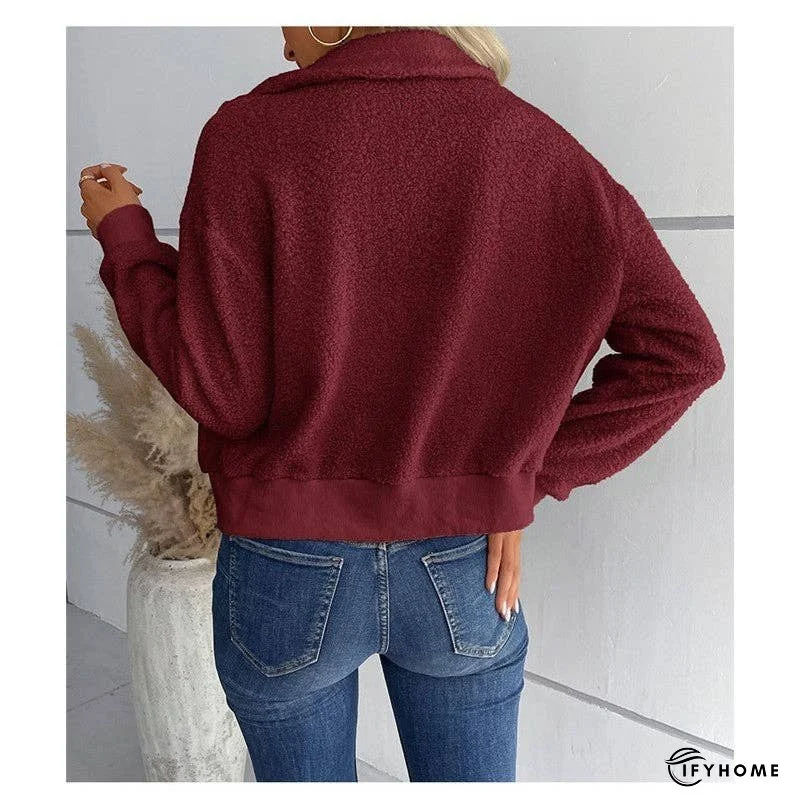 Solid Color Short Lapel Long Sleeve Sherpa Jacket | IFYHOME