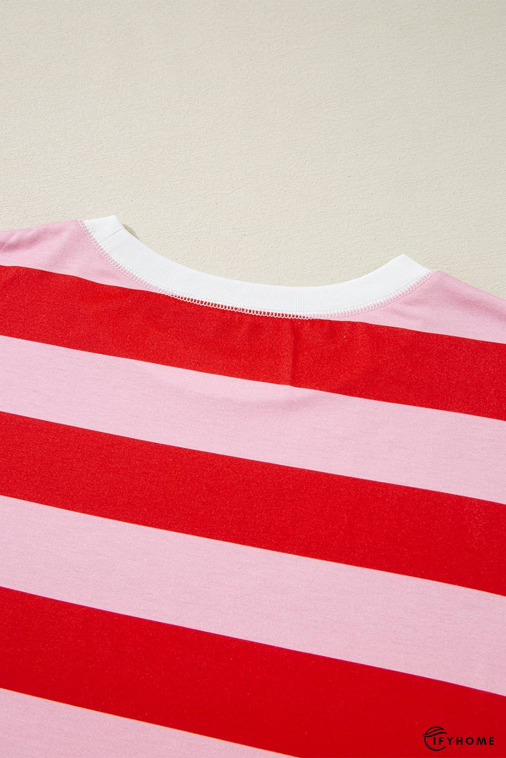 Stripe Patchwork Round Neck Side Split Loose T Shirt | IFYHOME