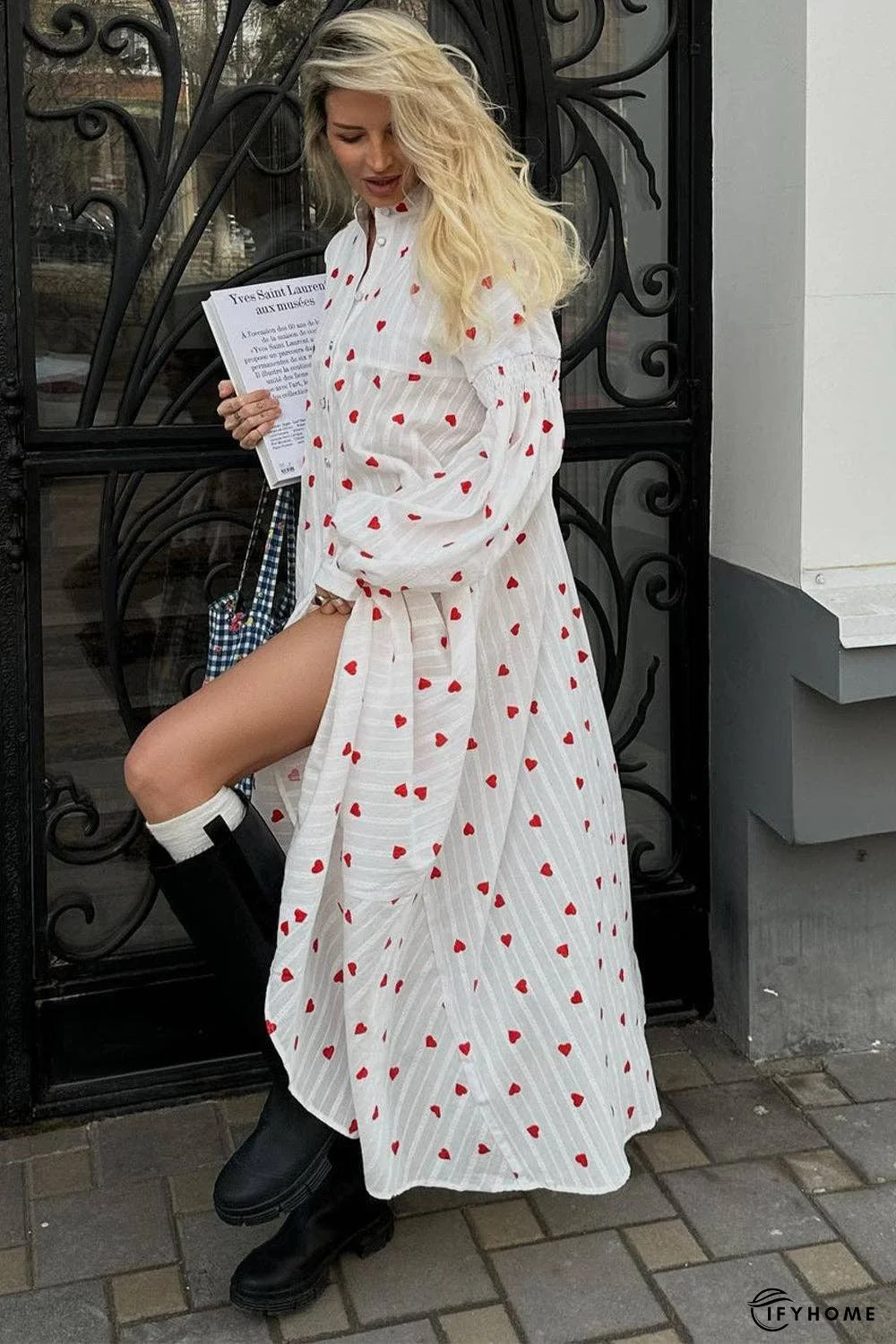 Heart Print Buttoned Maxi Dress | IFYHOME