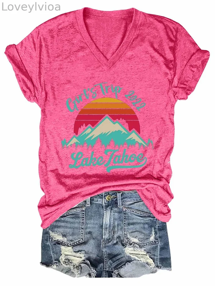 Women's Girls Trip Lake Tahoe 2022 V-Neck T-Shirt