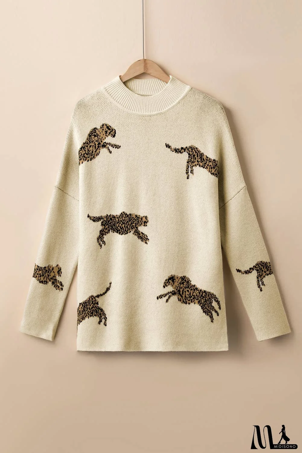 Lively Cheetah Print High Neck Split Hem Sweater (Copy)
