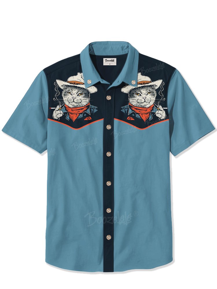 Western Smoking Cowcat - 100% Cotton Shirt