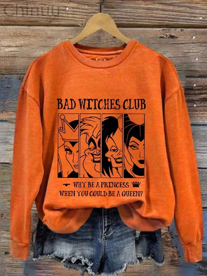 Women's Funny Halloween Bad Witch Club Casual Sweatshirt 
