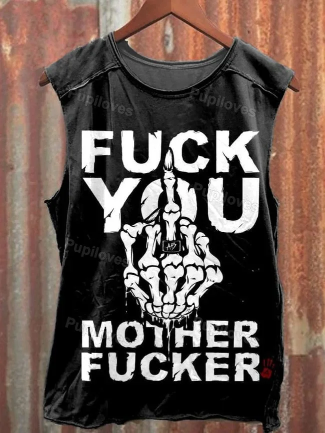 Pupiloves Pupiloves Unisex Skull Funny Words Art Illustration Printed Casual Tank Top
