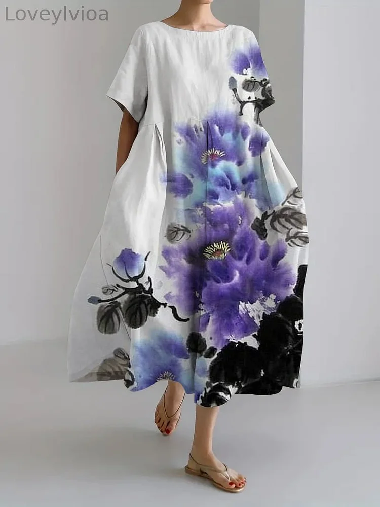Women's Retro Botanical Floral Design Printed Casual Loose Dress