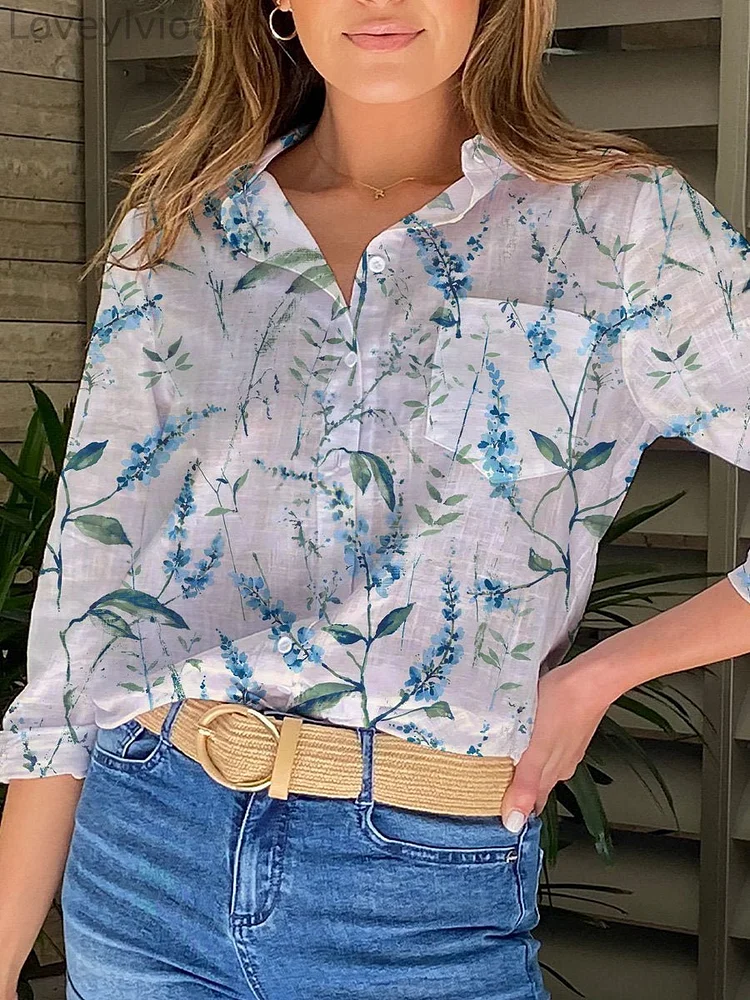 Spring Wild Sage Seamless Repeat Pattern Printed Women's Casual Shirt