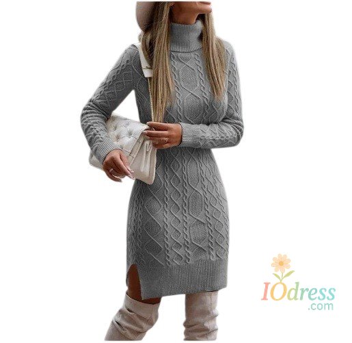 IO Dress Women's Slim-Fit Long-Sleeved Pullover Knit Collared Sweater Autumn Winter New Women's Knitted Wrap Hip Skirt Sweater Dress
