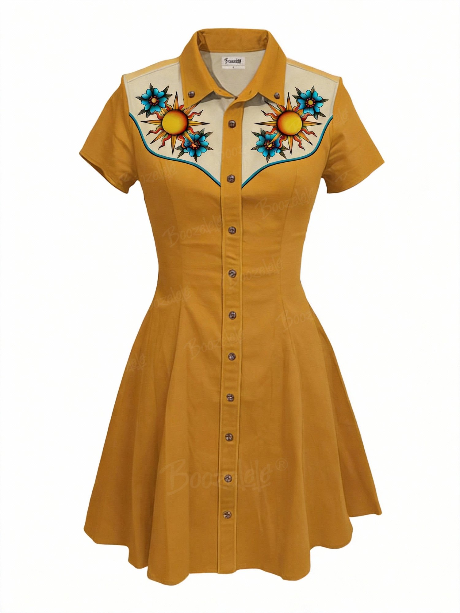 Western-Style Floral Print Pattern - 100% Cotton Dress