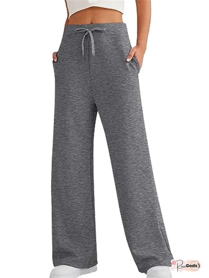 New Women's Spring and Summer Straps Solid Color Casual Loose Wide Leg Sports High Waist Pants