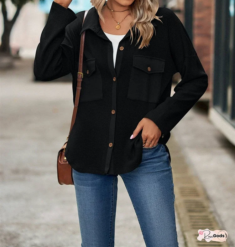 Drop Shoulder Pocket Waffle Top
