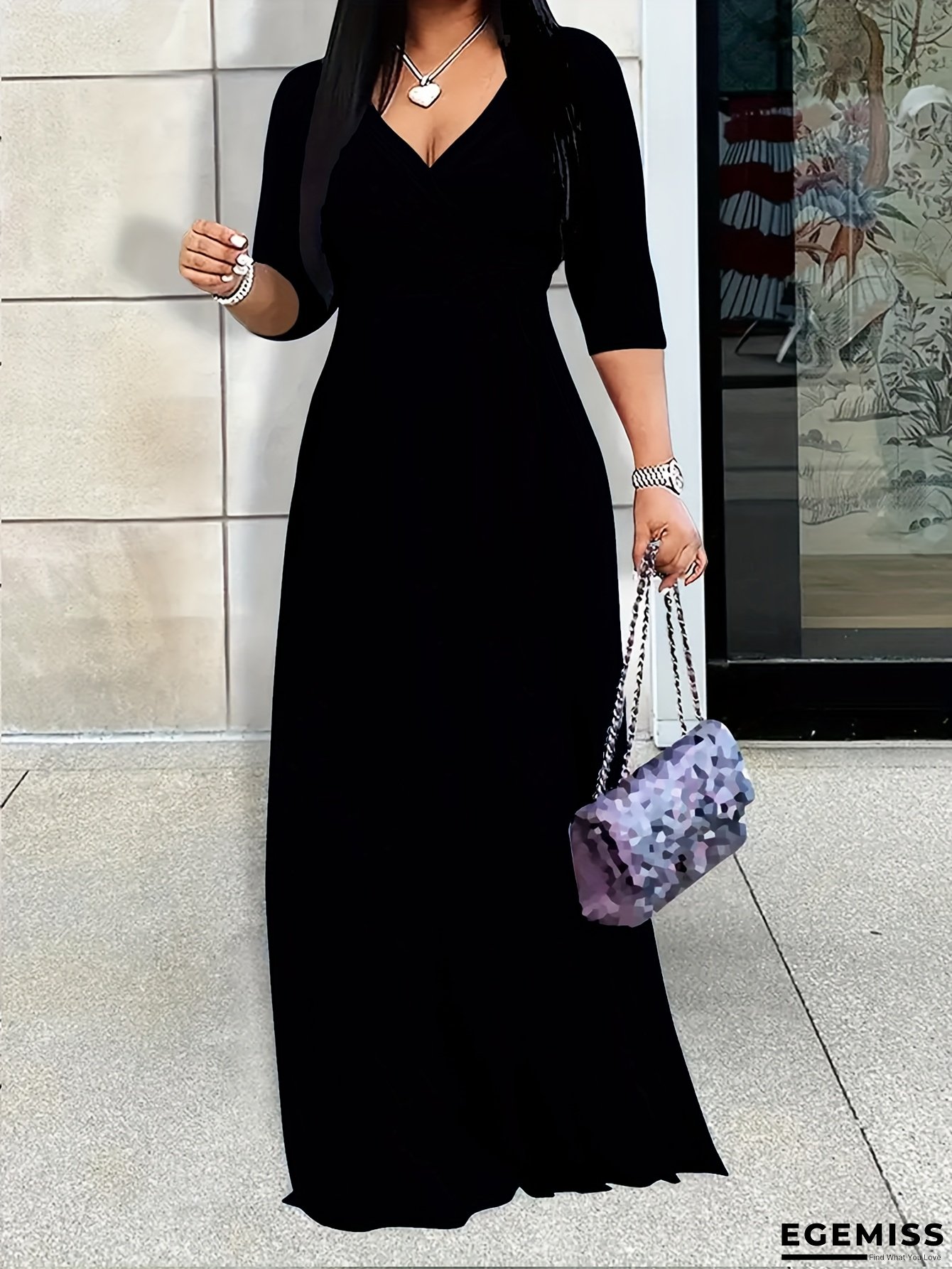 Women's Elegant V-Neck Maxi Dress - Formal & Casual Party Wedding Everyday Dress, Machine-Washable Nontransparent Fabric With Adjustable Waist Tie, Flattering Fit For All Body Types - Elegant Party & Everyday Outfits, Dresses For Wedding | EGEMISS